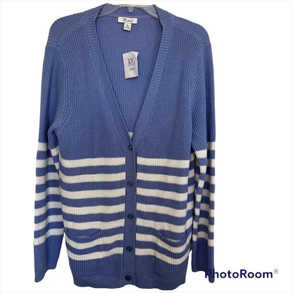 The Tog Shop Blue/White Long Sleeve Stripe Button-Up Cardigan - Picture 1 of 8